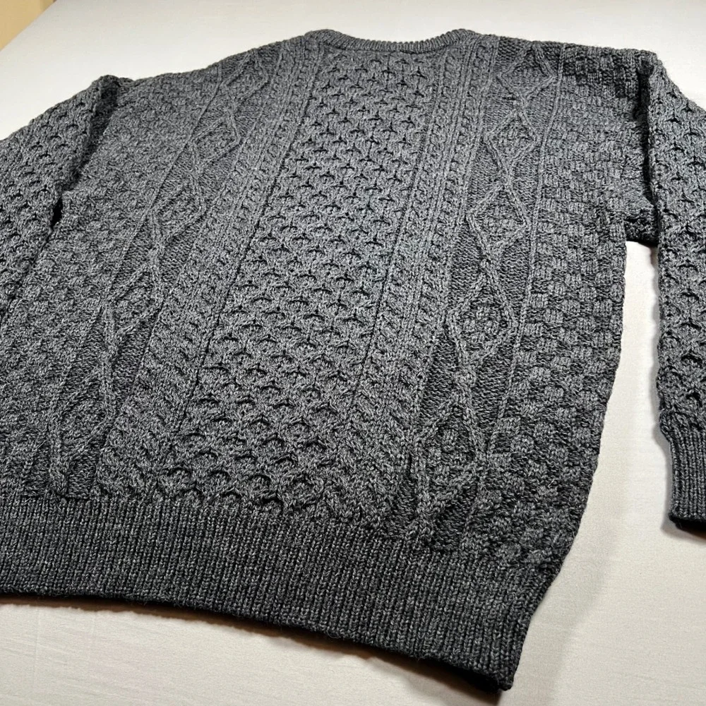 Aran Sweater Market Irish Wool Fisherman Sweater Mens XL Charcoal Gray Ireland